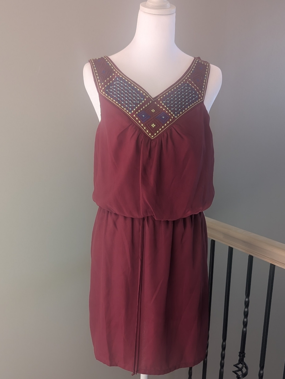 Burgundy Beaded Sleeveless Blouson Dress | No Brand | Fits Like XS/S